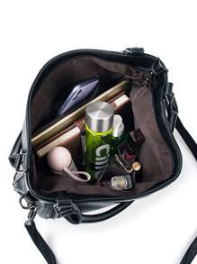 Minimalist Shoulder Tote Bag - Black - View 4