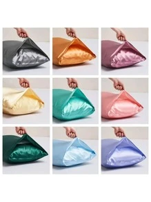 1pc Breathable Soft Ice Silk Satin Pillowcase In Sky Blue - Mint Green - View 5