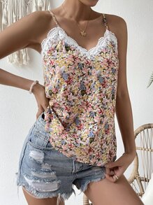 SHEIN VCAY Áo khoác và áo lót dành cho xe tăng nữ Tương phản ren Hoa Tất cả trên in Boho - Nhiều màu - Xem 4
