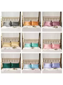 1pc Breathable Soft Ice Silk Satin Pillowcase In Sky Blue - Mint Green - View 3