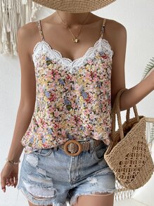 SHEIN VCAY Áo khoác và áo lót dành cho xe tăng nữ Tương phản ren Hoa Tất cả trên in Boho - Nhiều màu - Xem 5