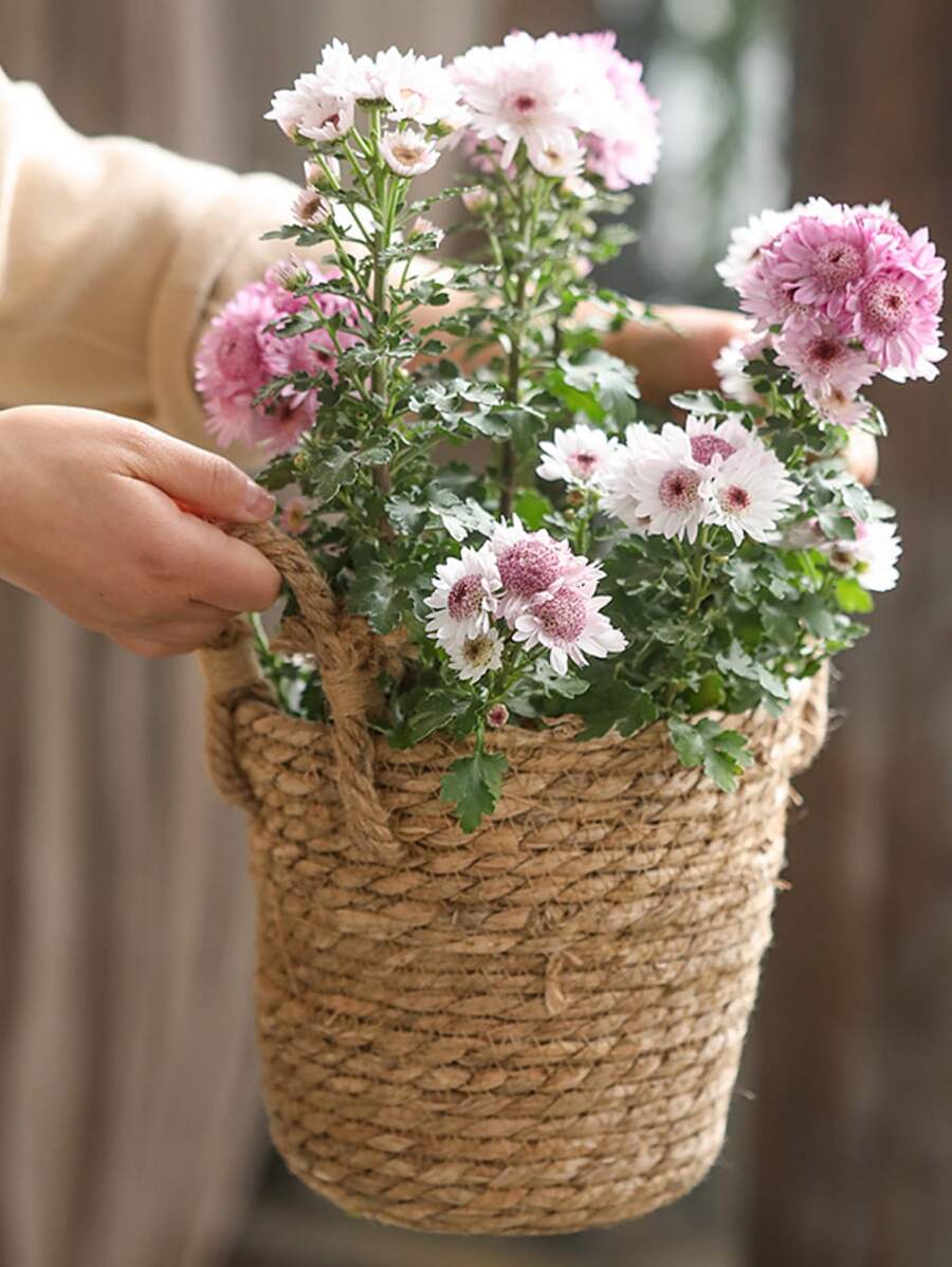 1入組秸稈植物容器波西米亞風雙柄家用花盆 - 彩色 - 查看 1