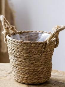 1入組秸稈植物容器波西米亞風雙柄家用花盆 - 彩色 - 查看 2