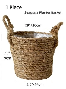 1入組秸稈植物容器波西米亞風雙柄家用花盆 - 彩色 - 查看 3