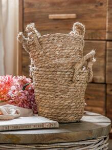 1入組秸稈植物容器波西米亞風雙柄家用花盆 - 彩色 - 查看 5