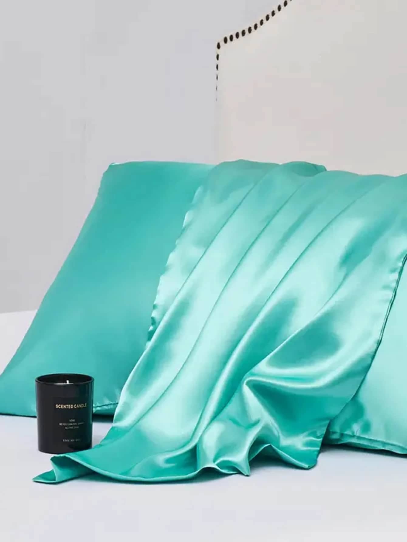 1pc Breathable Soft Ice Silk Satin Pillowcase In Sky Blue - Mint Green - View 1