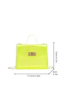 Mini Neon Green Clear Square Bag for Women - Mint Green - View 3