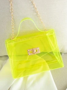 Mini Neon Green Clear Square Bag for Women - Mint Green - View 4