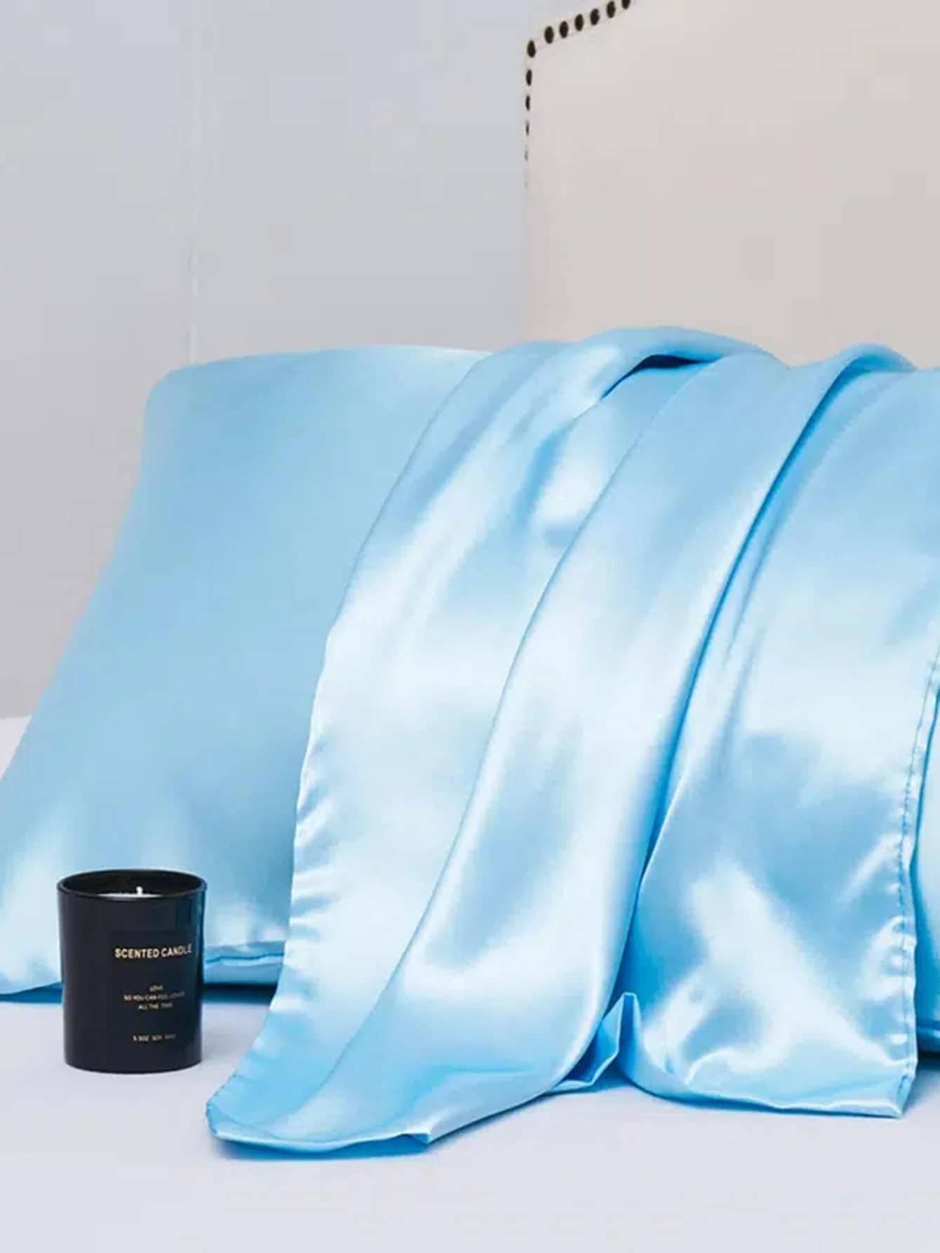 1pc Soft And Breathable Ice Silk Satin Pillowcase In Water Blue - Teal Blue - View 1