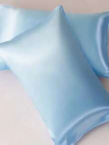 1pc Soft And Breathable Ice Silk Satin Pillowcase In Water Blue - Teal Blue - View 3