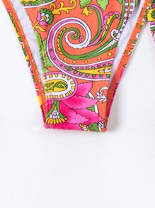 SHEIN Swim Paisley Print Halter Tankini Summer Beach - Multicolor - View 4