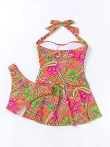 SHEIN Swim Paisley Print Halter Tankini Summer Beach - Multicolor - View 5