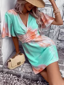 SHEIN LUNE Tie Dye Butterfly Sleeve Romper - Multicolor - View 2