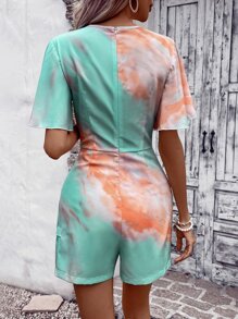 SHEIN LUNE Tie Dye Butterfly Sleeve Romper - Multicolor - View 4