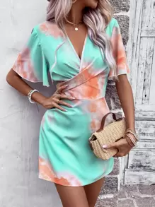 SHEIN LUNE Tie Dye Butterfly Sleeve Romper - Multicolor - View 5