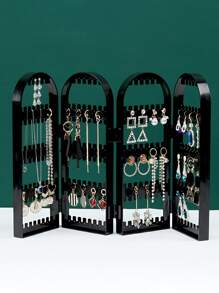 1pc Plastic Jewelry Storage Rack, Creative Solid Color Black Hanger Design Clear Earrings Storage Rack For Home - Black - View 1