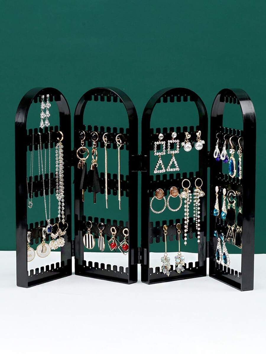 1pc Plastic Jewelry Storage Rack, Creative Solid Color Black Hanger Design Clear Earrings Storage Rack For Home - Black - View 1