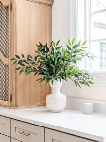 1pc Artificial Leaf, Simple Polyester Fake Plant For Home Decoration - Multicolor - View 1