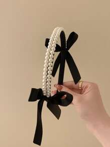 Elegant Bow & Faux Pearl Decor Headband