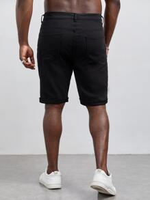 GENTILAND Hombres Shorts mezclilla bermuda algodón desgarro bajo de doblez - Negro - Ver 5