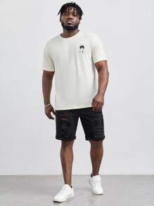 GENTILAND Hombres Shorts mezclilla bermuda algodón desgarro bajo de doblez - Negro - Ver 3