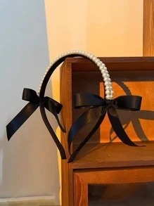 Elegant Bow & Faux Pearl Decor Headband
