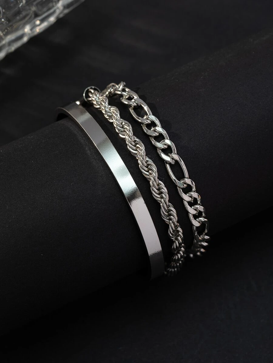 3 cái/bộ Vòng Tay Nam Tối Giản - trắng - Xem 1