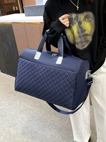 Quilted Detail Travel Bag - Blue - View 1