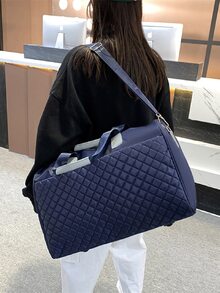 Quilted Detail Travel Bag - Blue - View 5