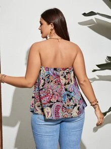 SHEIN Holidaya 大碼佩斯利印花抹胸上衣 - 彩色 - 查看 2