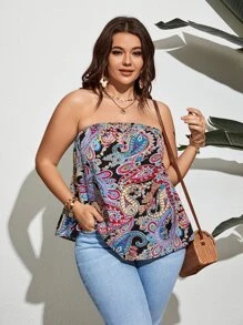 SHEIN Holidaya 大碼佩斯利印花抹胸上衣 - 彩色 - 查看 4