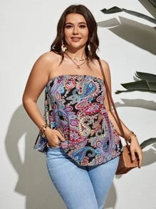 SHEIN Holidaya 大碼佩斯利印花抹胸上衣 - 彩色 - 查看 5