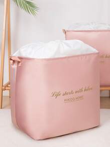1pc Pink Slogan Graphic Clothes Storage Bag, Modern Polyamide Quilt Storage Bag For Home - Pink - View 1