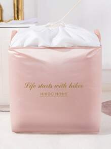 1pc Pink Slogan Graphic Clothes Storage Bag, Modern Polyamide Quilt Storage Bag For Home - Pink - View 2