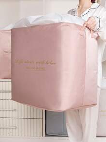 1pc Pink Slogan Graphic Clothes Storage Bag, Modern Polyamide Quilt Storage Bag For Home - Pink - View 3