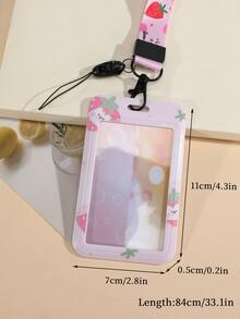 1 cái Vỏ thẻ hoa văn dâu tây có dây buộc - Hồng - Xem 2