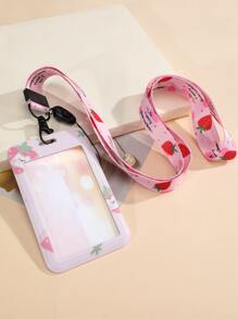 1 cái Vỏ thẻ hoa văn dâu tây có dây buộc - Hồng - Xem 3