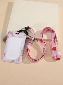 1 cái Vỏ thẻ hoa văn dâu tây có dây buộc - Hồng - Xem 5