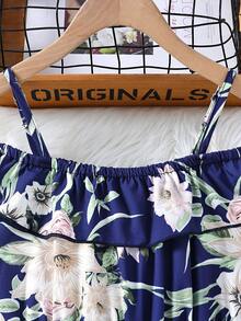 Chicas Vestido con estampado floral de hombros descubiertos ribete con fruncido - Multicolor - Ver 4