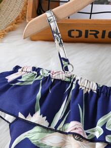 Chicas Vestido con estampado floral de hombros descubiertos ribete con fruncido - Multicolor - Ver 5