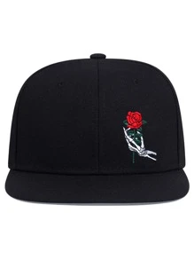 Men Skeleton Hand & Floral Embroidered Hip Hop Cap Halloween Valentine's Day Valentines