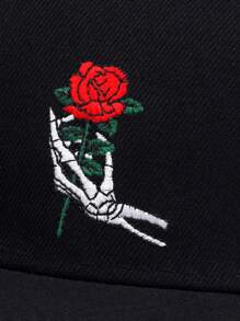 Men Skeleton Hand & Floral Embroidered Hip Hop Cap Halloween Valentine's Day Valentines
