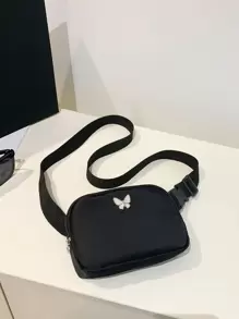 Mini Simple Solid Color Butterfly Designed Sport Casual Women's Chest Bag Waist Bag, Butterfly Bag Valentines - Black - View 1