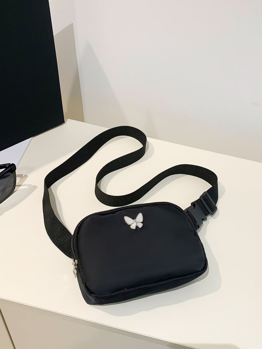 Mini Simple Solid Color Butterfly Designed Sport Casual Women's Chest Bag Waist Bag, Butterfly Bag Valentines - Black - View 1