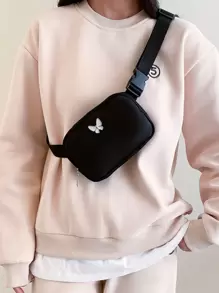 Mini Simple Solid Color Butterfly Designed Sport Casual Women's Chest Bag Waist Bag, Butterfly Bag Valentines - Black - View 2