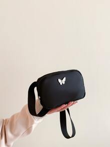 Mini Simple Solid Color Butterfly Designed Sport Casual Women's Chest Bag Waist Bag, Butterfly Bag Valentines - Black - View 6