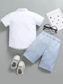 SOLOCOTE 2入組/套小男孩彈力腰帶長褲正裝男士派對、婚禮、宴會 - 藍白色 - 查看 2