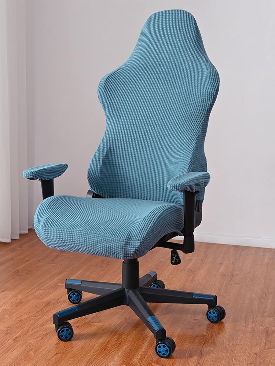 1 pieza Funda de silla de oficina unicolor oficina silla moderno poliéster para casa - Azul - Ver 1