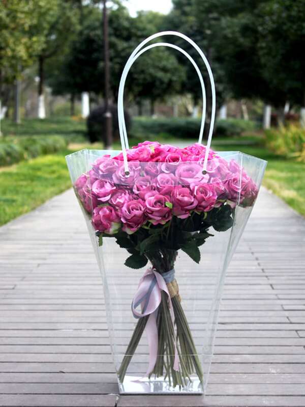 1pc Plastic Gift Bag, Clear Flower Wrapping Bag For Flower SHEIN UK