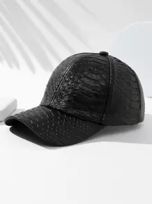 Men Snakeskin Embossed Baseball Cap - Black - View 1